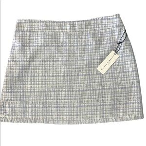 NWT Maison d’ Amelie Paris Blue and White Tweed Mini Skirt with Raw Hem
